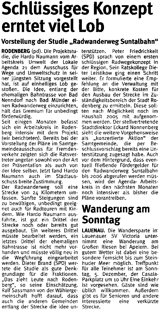 Schaumburger Wochenblatt vom November 2004