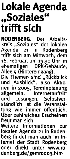 Schaumburger Wochenblatt vom 9. Februar 2005