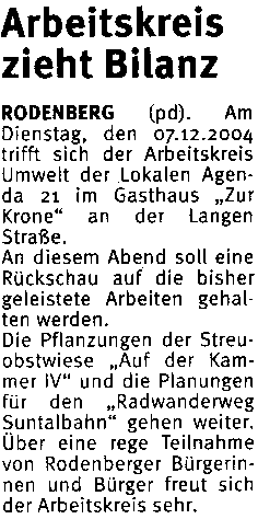 Schaumburger Wochenblatt vom Dezember 2004