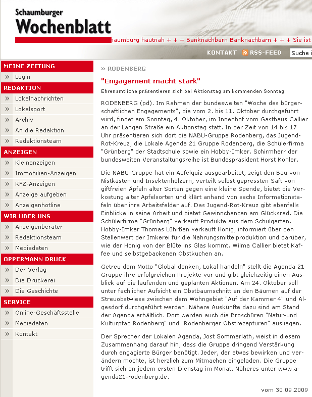 Schaumburger Wochenblatt 30. September 2009